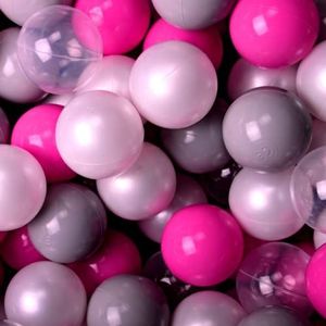 MEOWBABY 100 ∅ 7Cm Kinderen Ballen Spelen Ballen Voor Ballenbak Plasticballen Speelballen Speelgoedballen voor de Kinderkamer Gemaakt In EU Grijs/Donkerroze/Witte Parel/Transparant