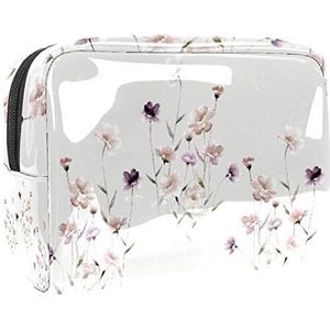Make-uptas PVC toilettas met ritssluiting waterdichte cosmetische tas met bruin bloemenpatroon voor dames en meisjes