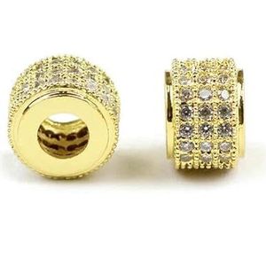 stuks witte zirkoon geometrische koperen spacer 8 mm cilinder kristal CZ bedels losse kralen voor sieraden maken DIY armband accessoires-goud-kleur-2