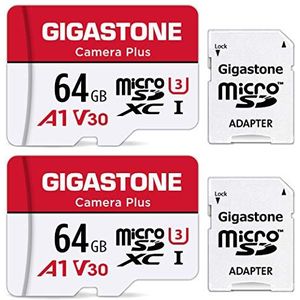 Gigastone 2 stuks 64 GB micro-SD-kaarten met 2 SD-adapters + 2 mini-hoesjes, Camera Plus, 4K-video-opname, 95 MB/s, hoge snelheid, compatibel met Nintendo Switch, MicroSDXC UHS-I A1 V30 U3