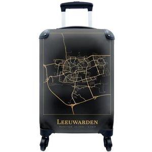 MuchoWow® Koffer - Kaart - Leeuwarden - Simpel - Goud - Zwart - Past binnen 55x40x20 cm en 55x35x25 cm - Handbagage - Trolley - Fotokoffer - Cabin Size - Print