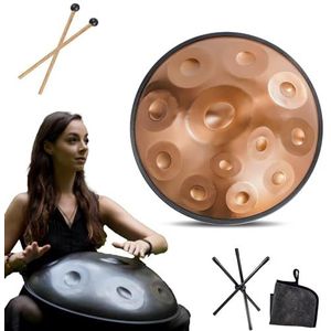 Handpan instrument - 432Hz/440Hz 9/10/ 12 Noten - 55cm Steel Tongue Drum - Hand Pan Drum met Drumhouder voor Klankgenezing (Size : 440Hz, Color : GOLD_12 NOTES)