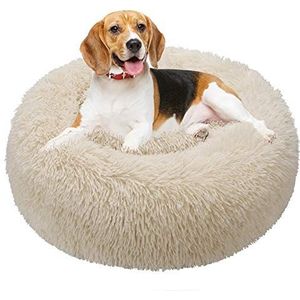 TAMOWA Kattenbed, hondenbed, donut huisdier bed, hond kat ronde warme knuffelkennel zachte puppy bank, kat kussen bed slaapzak en verbeterde slaap, 70cm, beige