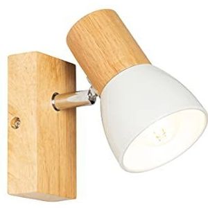 QAZQA - | Rustiek Landelijke wandlamp hout met wit verstelbaar - Thorin | Woonkamer | Slaapkamer | Keuken - Hout Rechthoekig - E14 Geschikt voor LED - Max. 1 x 40 Watt