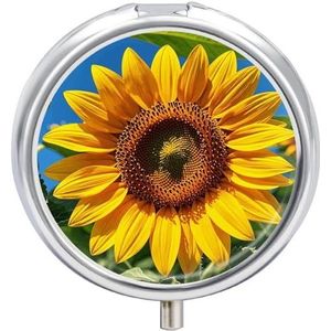 Pillendoos met spiegel 3 compartimenten draagbare zomer zonnebloem pillenorganisator voor zak of portemonnee reizen medicijnen pillendoosje wekelijkse geneeskunde pillenhouder voor dagelijkse