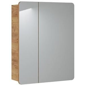 Muebles Slavic Badkamerhangkast met spiegel afgeronde deur plank 60CM Golden Oak - badkamermeubel unit