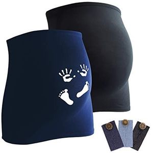 Mamaband zwangerschapsbuikband voor de babybal in dubbelpak 1 x Uni 1 x print – rugwarmer en shirt verlenging voor zwangere vrouwen – elastische mode.