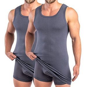 HERMKO 16027 2-pack heren extra lang onderhemd van katoen/modal, grafietgrijs, M