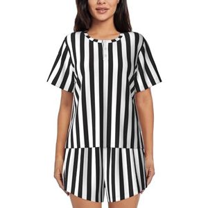 RIVETECH Zwart-wit gestreepte print dames pyjama met korte mouwen - comfortabele korte sets, mouwen nachtkleding met zakken, Zwart, XL