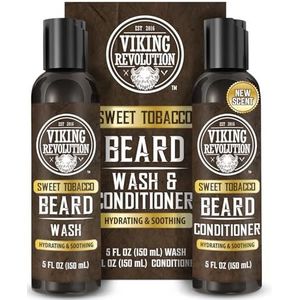 Viking Revolution Beard Wash and Beard Conditioner for Men with Argan Oil and Jojoba Oil - Beard Softener and Strengthener Beard Care Beard Shampoo and Conditioner with Beard Oil (5oz, Sweet Tobacco)