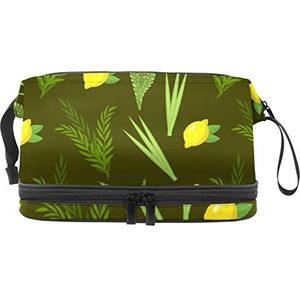 Grote capaciteit reizen cosmetische tas,Make-up tas,Waterdichte make-up tas Organizer, Plant Lemon Citrus, Meerkleurig, 27x15x14 cm/10.6x5.9x5.5 in