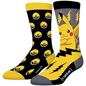 Capslab Pokèmon Sokken Pikachu – Grijs Zwart – Officieel gelicentieerde anime sokken voor mannen en vrouwen – Comfortabele katoenen sokken in Pikachu & Pokèball design – - 39-42