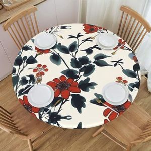 Vintage rond tafelkleed met bloempatroon, waterdicht en afveegbaar met elastische randen, geschikt voor het decoreren van ronde tafels.