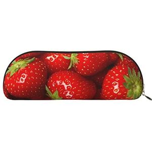 IguaTu Rode Aardbei Fruit Lederen Potlood Pouch - Cosmetische Tas met Gladde Rits - Muntzak - Kantoorbenodigdheden Organizer, Goud, Eén maat, Schooltas