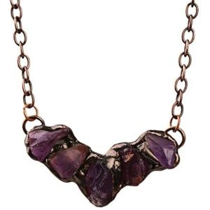 Kristallen ketting V-vorm Healing Natural Quartz Citrien Amethist Antieke bronzen ketting hanger kettingen (Color : Amethyst)