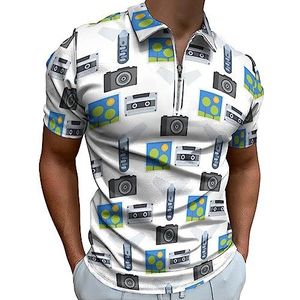 Vintage Audio Polo Shirt voor Mannen Casual Rits Kraag T-shirts Golf Tops Slim Fit