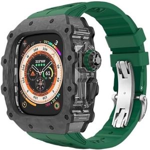 dayeer Koolstofvezel Case Band voor Apple Watch 49MM Ultra2 Ultra, fluorrubber horlogeband met Cover Mod Kit voor Iwatch Series9/8/7/6/5/4/se (Color : Greenbs, Size : 49mm for ultra2 ultra)