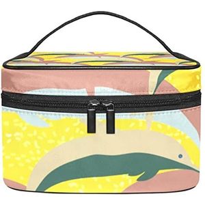 Crime Scene Tape Make-up Tas Voor Vrouwen Meisjes Cosmetische Tassen Met Handvat Reizen Make-up Organizer Tas, Dolfijnen onder water, 8.9x5.9x5.4 Inches, Make-up Pouch