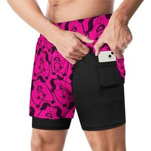 Leuke Varken Hoofd Met Print In Roze Grappige Zwembroek Met Compressie Liner & Pocket Voor Mannen Board Zwemmen Sport Shorts