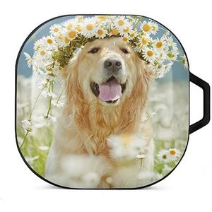 Golden Retriever Hond Mooie Krans Oordopjes Hoesje Compatibel met Samsung Hard Shell Beschermhoes Zwart-Stijl