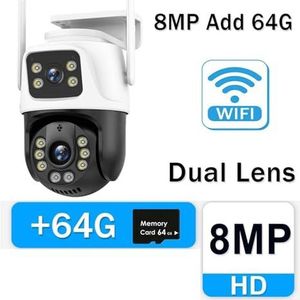 IP Camera 12MP 6K Three Lens 8X Zoom Surveillance Camera AI Tracking Security Protection Outdoor Security Camera CCTV Cam Beveiligingscamera'S Voor Thuis(4K 8MP Add 64G)