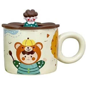 BDWMZKX Mug Cup Cute Hand-painted Parent-child Cup, Ceramic Cup With Lid, Creative Mug, Souvenir Gift For Girls, Water Cup For Couple, Home Cup-d-400ml