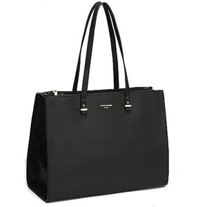 David Jones - Handtas voor dames, grote maat XL - schoudertas middelbare school, werk, zakelijk, formaat A4 - tas van kunstleer, shopper, handvat, lange laptoptas, Zwart, Eén maat, Chique