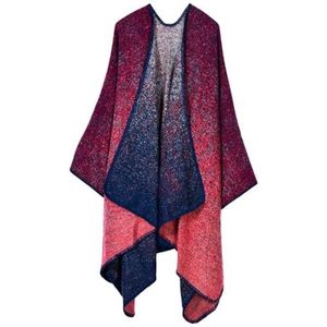 UBOHUZ Herfst Winter Rooster Vrouwen Reizen Sjaal Imitatie Kasjmier Vork Verdikte Mantel Poncho's Capes Voor Lente Herfst Winter, Rood met blauw, One size