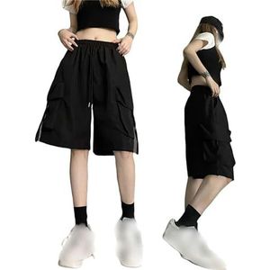 YSZWIN Gym shorts for women Women Oversized Wide Leg Shorts Fashion High Waist Baggy Sports Short Pants-Black-L