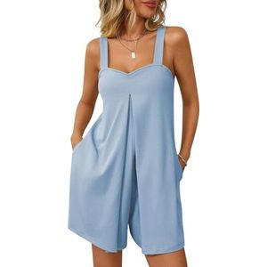 BANGHA Jumpsuits Voor Vrouwen Zomer Casual Vrouwen Groene Romper Verse Zoete Losse Vierkante Hals Jarretel Jumpsuit Shorts Sexy Effen Casual Shorts, Lichtblauw, XL