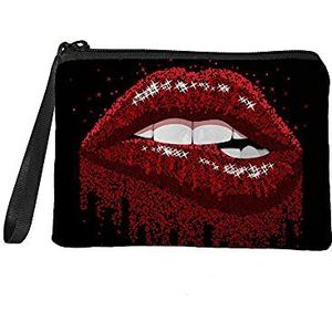 Coin Purse Make Up Bag Geld Opslag Pouch Toilettas Opslag Organizer Pouch voor Vrouwen Meisjes, Rode Lip Print, Tas Organisator