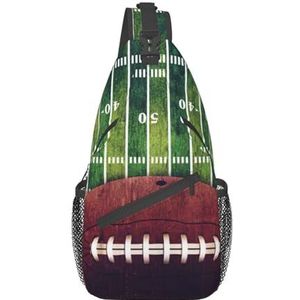 EdWal Grijze geruite lijnen print borsttas dagrugzak cross body tas,Sling rugzak crossbody tas, voor buiten wandelen reizen, American Football Field and Ball, Eén maat