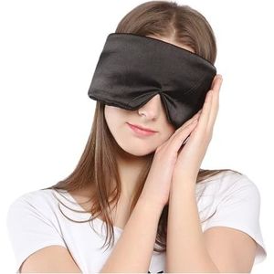 Dubbellaags zijden slaapmasker, grote oogbedekking, zachte patch voor de ogen, verduisteringsband, schaduw, reizen, ontspanning (zwart)