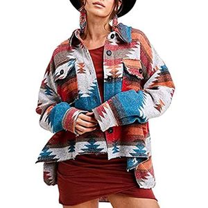 Yokbeer Dames Azteekse Spijkerjas Vintage Spijkerjas Oversized Noodlijdende Button-down Overgangsjas Jas Jas (Color : B-Orange, Size : S)