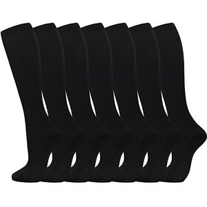 Compressiesokken (7 Paar) voor Dames en Heren Circulatie 20-30 mmhg Kniehoge sok is de Beste Ondersteuning voor Atletisch Hardlopen, Fietsen (S/M, 01 Black)