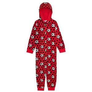 Kids Voetbal Onesie irls Jongens Fleece All In One Loungewear Rood Blauw Voetbal Pyjama Kinderen Voetbal Pjs Slaappak, Rood, 5-6 Jaren