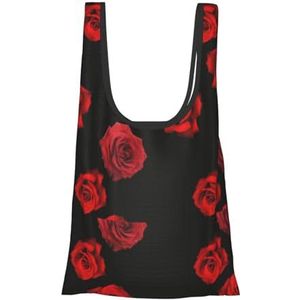 Boodschappentassen, herbruikbare boodschappentassen, opvouwbare draagtassen, grote wasbare draagtas, verspreide rode rozen op zwart, zoals afgebeeld, Eén maat