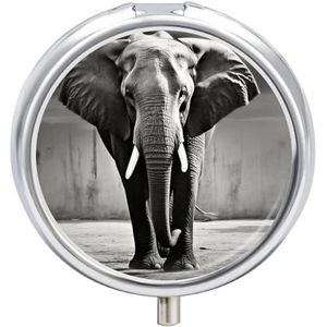 Zwart en Wit Olifant Pillendoosje Mini Pillendoosje Pocket Pil Case voor Mannen Reizen Pillendoos Leuke Pil Organizer 3 Compartiment Geneeskunde Pil Organizer Pil Container Pil Houder