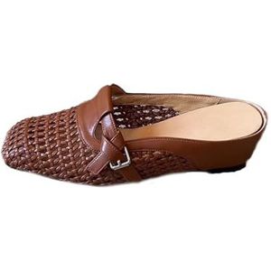 Dames instappers met platform, gehaakte sandalen, sandalen met boogondersteuning, geweven opengewerkte gesloten neus, ademende zomerschoenen