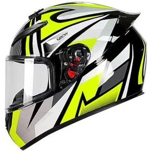 Full Face Motorhelm met Dubbele Achtervleugels DOT Gecertificeerd - Lichtgewicht en Duurzame Volwassen Motorfiets Straat Fietshelm (Gele lijnen, M)(Black-yellow,Large)