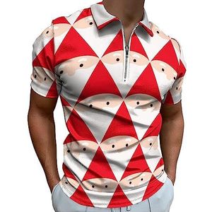Geometrische Kerstman Patroon Polo Shirt voor Mannen Casual Rits Kraag T-shirts Golf Tops Slim Fit