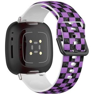 Sportbandje compatibel met Fitbit Sense / Sense 2 / Versa 4 / Versa 3 (zwart paars geruit ruit) siliconen armbandaccessoire