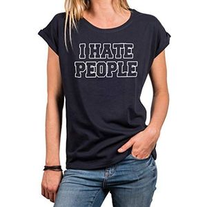 MAKAYA Grappig T-Shirt Met Teksten Voor Dames - Ik Haat Mensen - Korte Mouwen Blauw Ronde Hals Oversized Bovenstuk In Grote Maten Maat S