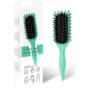 Curl Defining Brush, Curl Define Stylingborstel, haarborstel voor het kammen en vormgeven van krullen voor mannen en vrouwen om trekken te verminderen, nylon haren, krulverbetering, unisex (groen, 24