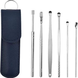 Oorreinigingsset 6-delig Oorstokjesverwijderaar Oorreiniger Oorreiniger Herbruikbare oorstokjesverwijderaar Oorbelset met opbergdoos Oor(navy Blue)