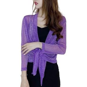CuLtP Dames Bolero Jas Dames Sprankelende Bolero'S Schouderophalend Doorzichtig Vest Met Lange Mouwen Zomer Kort Ijszijde Avondjassen Uitgaan Feestjurken Sjaal Cover Up Jas Paars L