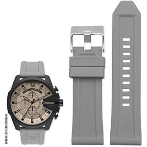 Siliconen rubberen armband horlogeband 24mm 26mm 28mm compatibel met diesel DZ4496 DZ4427 DZ4487 DZ4323 DZ4318 DZ4305 Heren horloges riem (Color : Grey silver buckle, Size : 26mm)