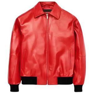 Suiting Style Unisex Albanees Rood Echt Lederen Jas - Vlag Bomberjack Voor Mannen & Vrouwen, Vrouwen Rood, M
