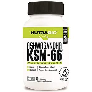 NutraBio Ashwagandha KSM-66-90 Plantaardige Capsules