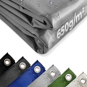 Jago® Dekzeil - 650 g/m², Waterdicht & Scheurvast, Aluminium Oogjes, Grijs, 4 x 5 m, Aan beide zijden gecoat - PVC Beschermend Dekzeil, Truck, Stof,Regen